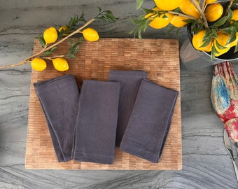 100% French Linen Napkins -18 x 18 inch, Set of 4 - Stonewashed Pure Linen- Handcrafted with Mitered Corners -HC Great Gift (Asphalt Grey)