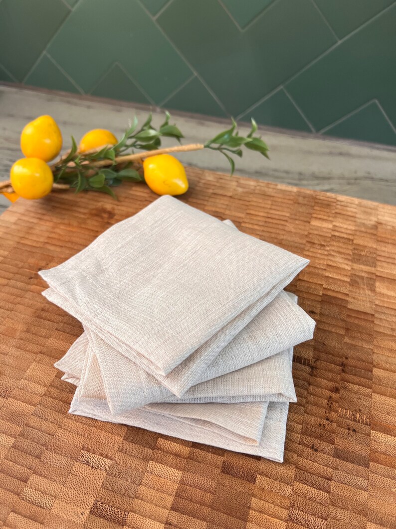 Linen Cocktail Napkins - 100% French Linen -10 x 10 inch, Set of 4 - Stonewashed Pure Linen - Handcrafted Cloth - Great Gift (Soft Oatmeal)