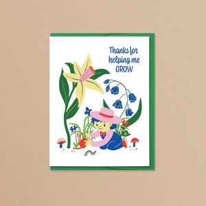 Carte Merci de m'avoir aidé à grandir - carte de fête des mères, carte de maman, cartes de voeux illustrées, cartes mignonnes