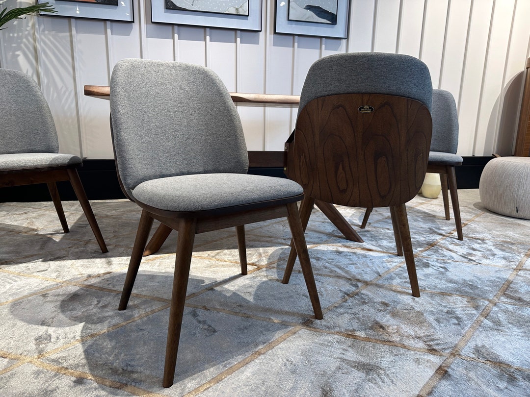 Set of 2 Modern Dining Chairs, Solid Wood Legs, Mid Century Modern
