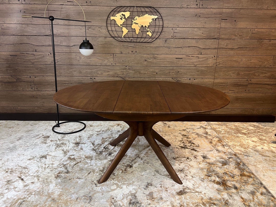 47 Round Extendable Dining Table Cross Leg Table Mid Century Modern