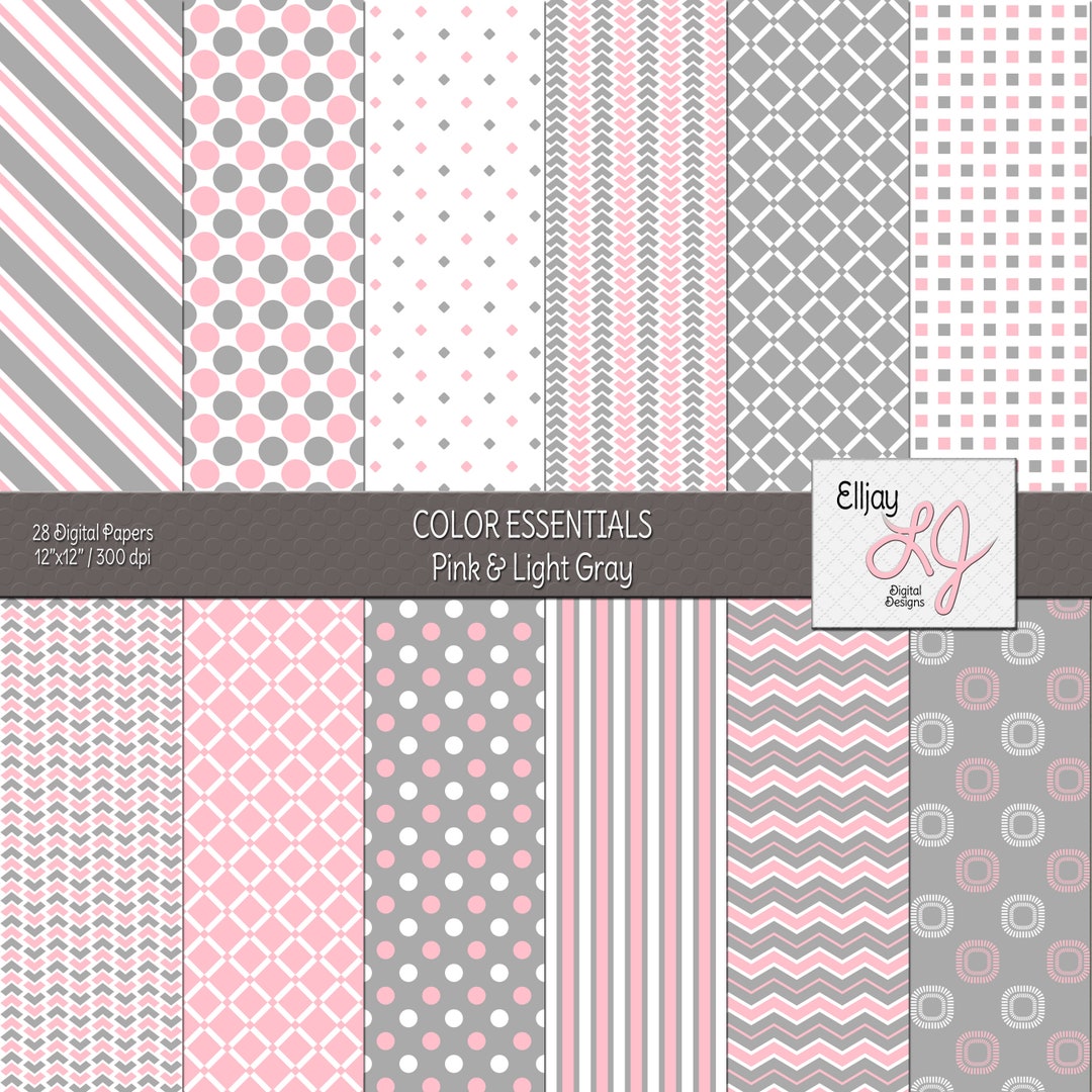Pink & Gray Digital Paper Pack: Seamless Geometric Patterns (digital ...