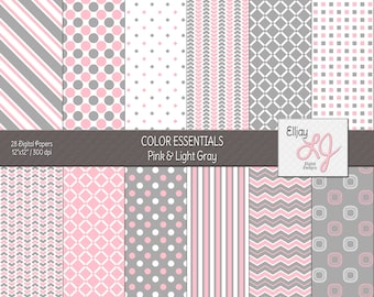 Pink & Gray Digital Paper Pack: Seamless Geometric Patterns (Digital Download)