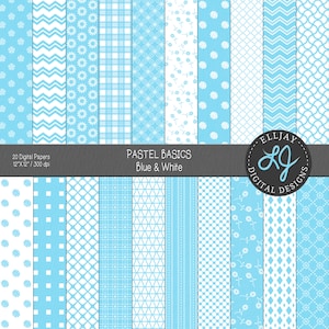 Pastel blue digital paper pack with a light texture. Blue scrapbook paper pack. Baby shower paper. Pastel blue patterns. Commercial use.