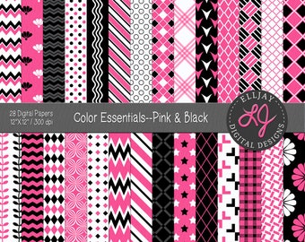 Pink & Schwarz Digital Paper Pack: Nahtlose Muster (Digitaler Download)