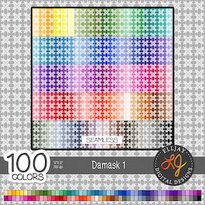 Damask digital paper pack. 100 rainbow colors. Seamless patterns. Printable scrapbook and craft paper. Downloadable backgrounds. Commercial.