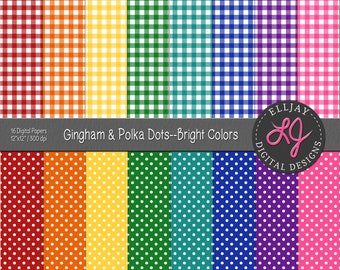 Papel digital de cuadros vichy brillantes y lunares: fondos para scrapbooking (descarga digital)
