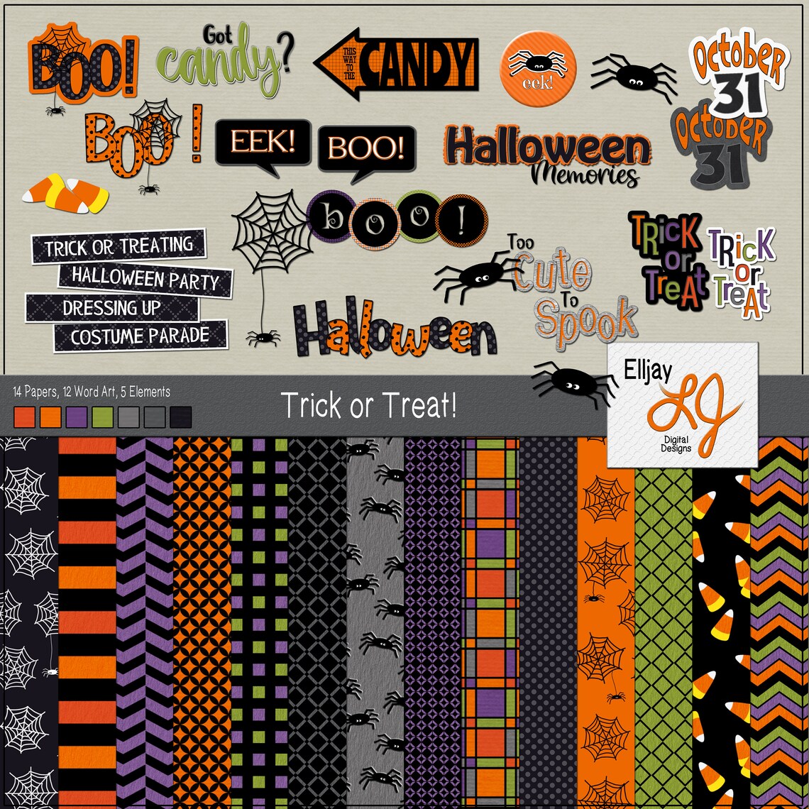 Halloween Scrapbook Kit. Halloween Word Art. Halloween Digital Etsy