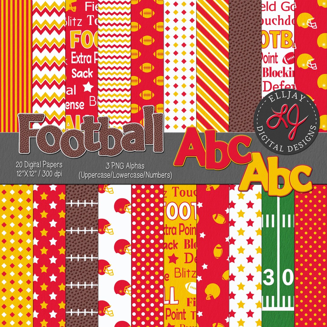 Red and Gold Football Digital Paper Pack With PNG Alphas (commercial ...