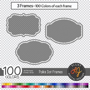 Digitale lijsten met getinte stippen. 100 kleuren.  Afdrukbare etiketten.  Directe png-download. Plakboek, kaarten, babyshower, bruiloft clipart.