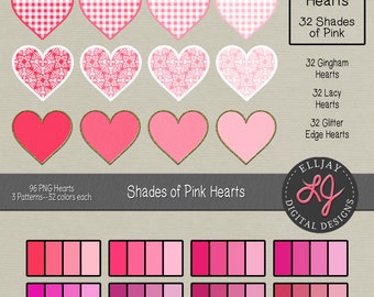 Clipart roze hart: glitter, pastel, kanten png-bestanden (digitale download)