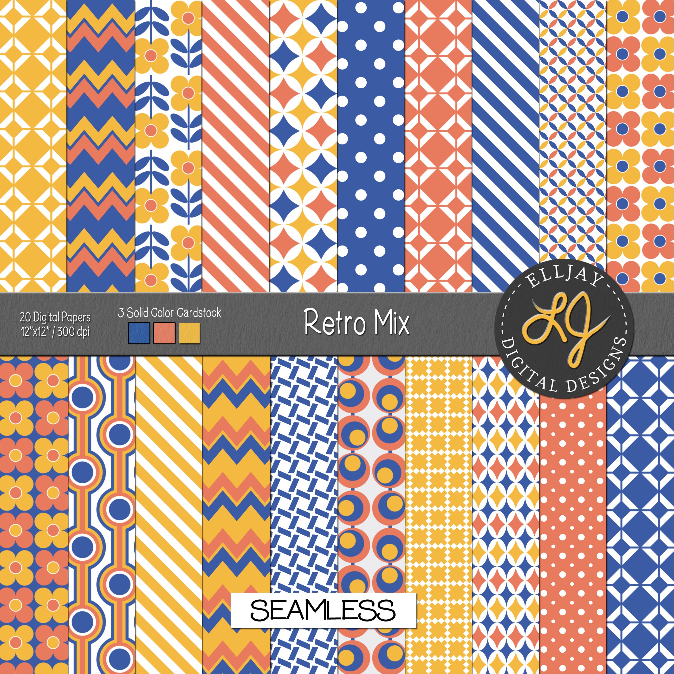 Retro Digital Paper Pack: Modern Seamless Patterns (digital Download ...