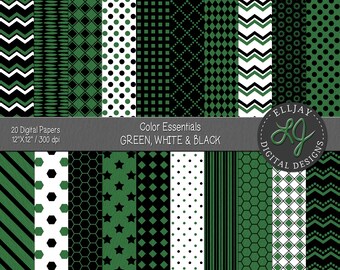 Green, Black & White Digital Paper Pack: Scrapbook Patterns (Digital Download)