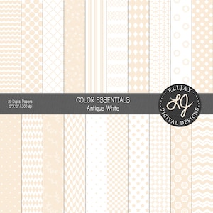 Confezione di carta digitale color crema. Senza cuciture. Carta bianca antica. Carta per scrapbooking color crema. Carta digitale per matrimoni. Pois color crema, chevron, floreale.