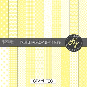 Confezione di carta digitale giallo pastello con texture leggera. Ottima per lavoretti primaverili, baby shower, album. Download immediato per uso commerciale.
