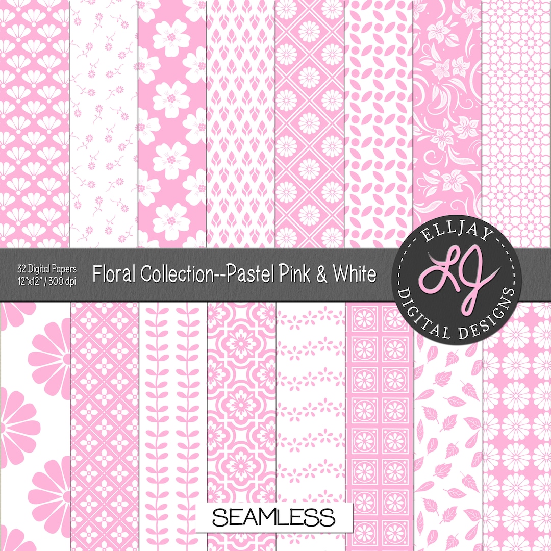 Pastel Pink Floral Digital Paper Pack: Seamless Scrapbook Patterns ...