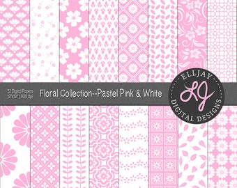 Pastel Pink Floral Digital Paper Pack: Seamless Scrapbook Patterns (Digital Download)