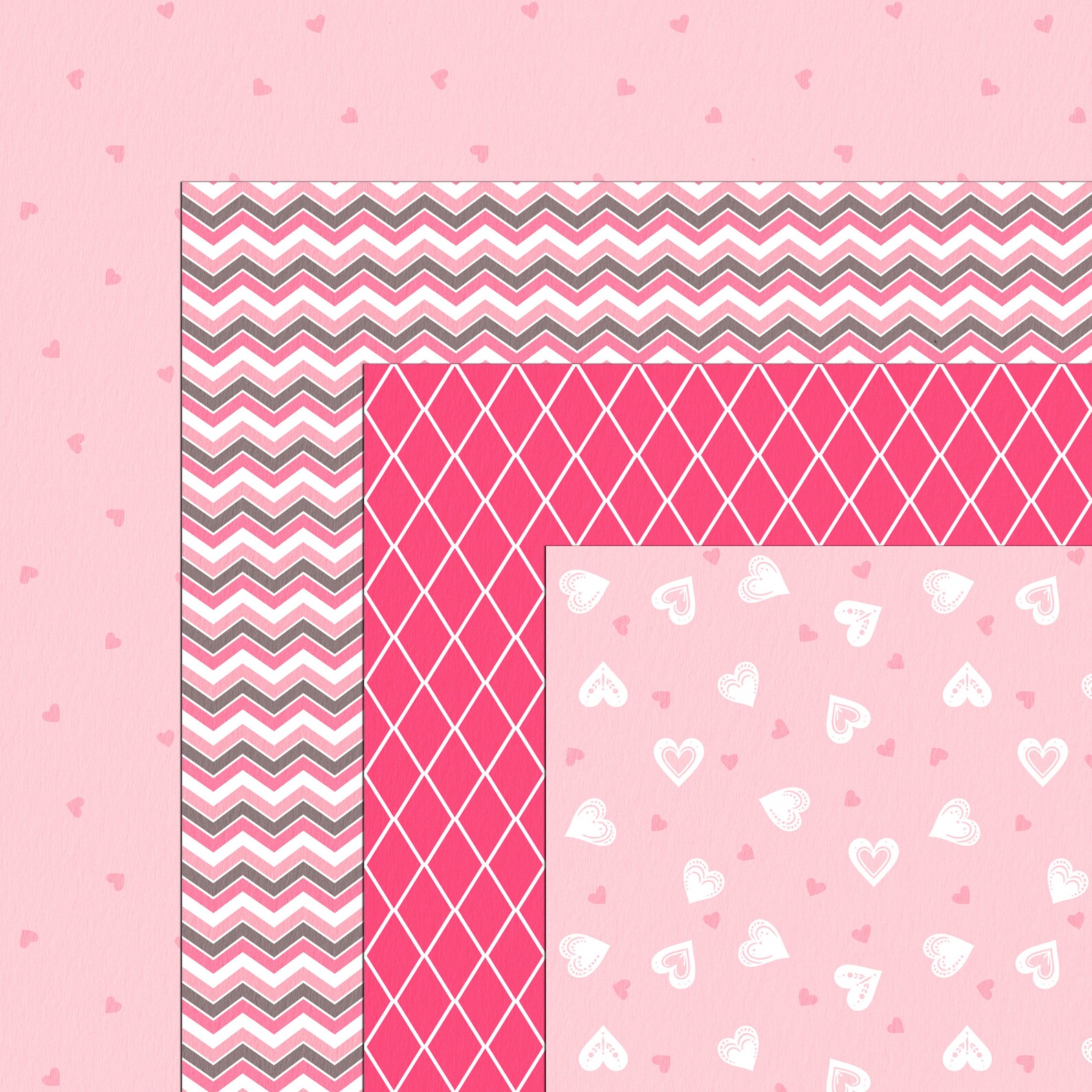 Valentine's Digital Paper Pack. Shades of Pink Valentine. Hearts and ...