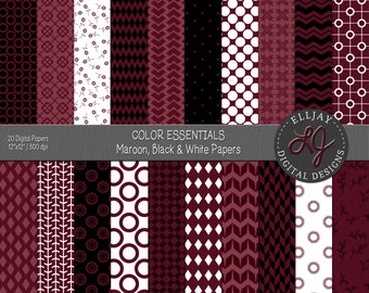 Maroon & Black Digital Paper Pack: Nahtlose Muster (12x12", 300 dpi)
