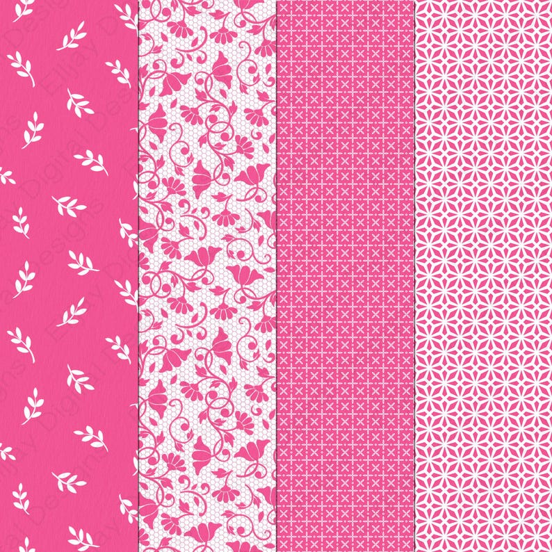 Pink Floral Digital Paper Pack: Seamless Scrapbook Patterns (instant ...