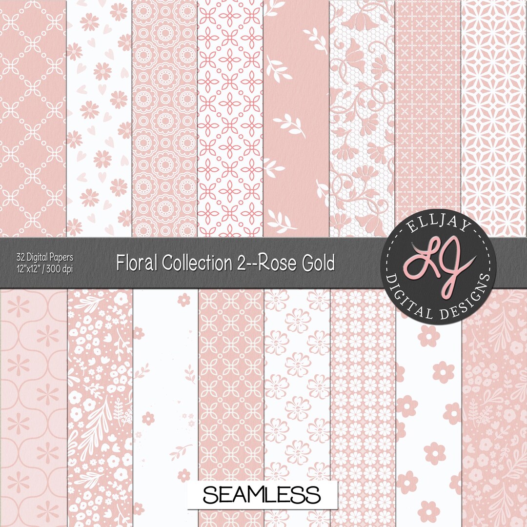 Rose Gold Floral Digital Paper Pack: Seamless Scrapbook Patterns ...