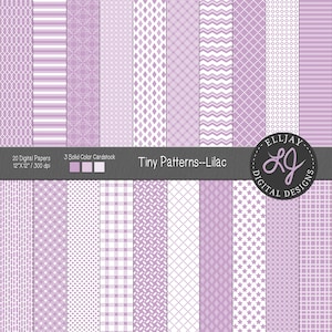 Small pattern lilac digital paper pack. Seamless light purple backgrounds. Lilac card making paper. Scrapbooking paper pack. Commercial use.