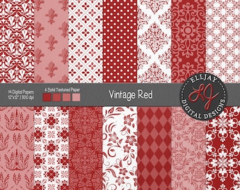 Vintage Rot Digitales Papier: Florale Damast-Muster (Digitaler Download)