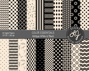 Black and Cream Digital Paper Pack: Seamless Floral & Geometric Patterns (Digital Download)