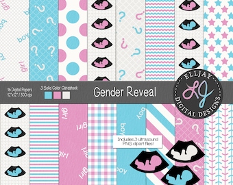 Digitales Papierpaket zur Geschlechtsenthüllung: Rosa & Blaue Scrapbook-Muster (Digitaler Download)