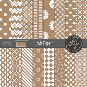 Papel kraft digital. Patrones blancos sobre papel kraft. Patrones de textura kraft. Papel kraft imprimible. Fondo de boda kraft. Envoltorio kraft.