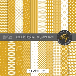 Goldenrod yellow digital paper pack. Seamless yellow scrapbook paper. Mustard yellow digital patterns. Printable paper. Instant download.