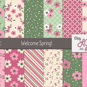 Salbei grüne und rosa florale digitale Papierpackung--nahtlos. Für Hochzeiten, Webdesign, Karten, Scrapbooking & andere Handarbeiten. Kommerzielle Nutzung.