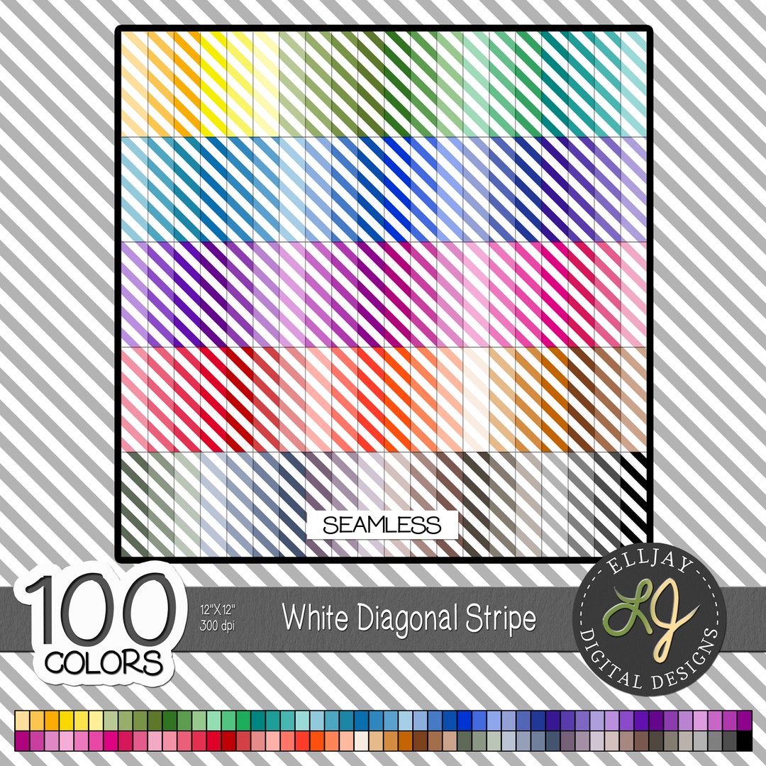 White Diagonal Stripe Seamless Digital Paper: 100 Colors (12x12", 300 ...