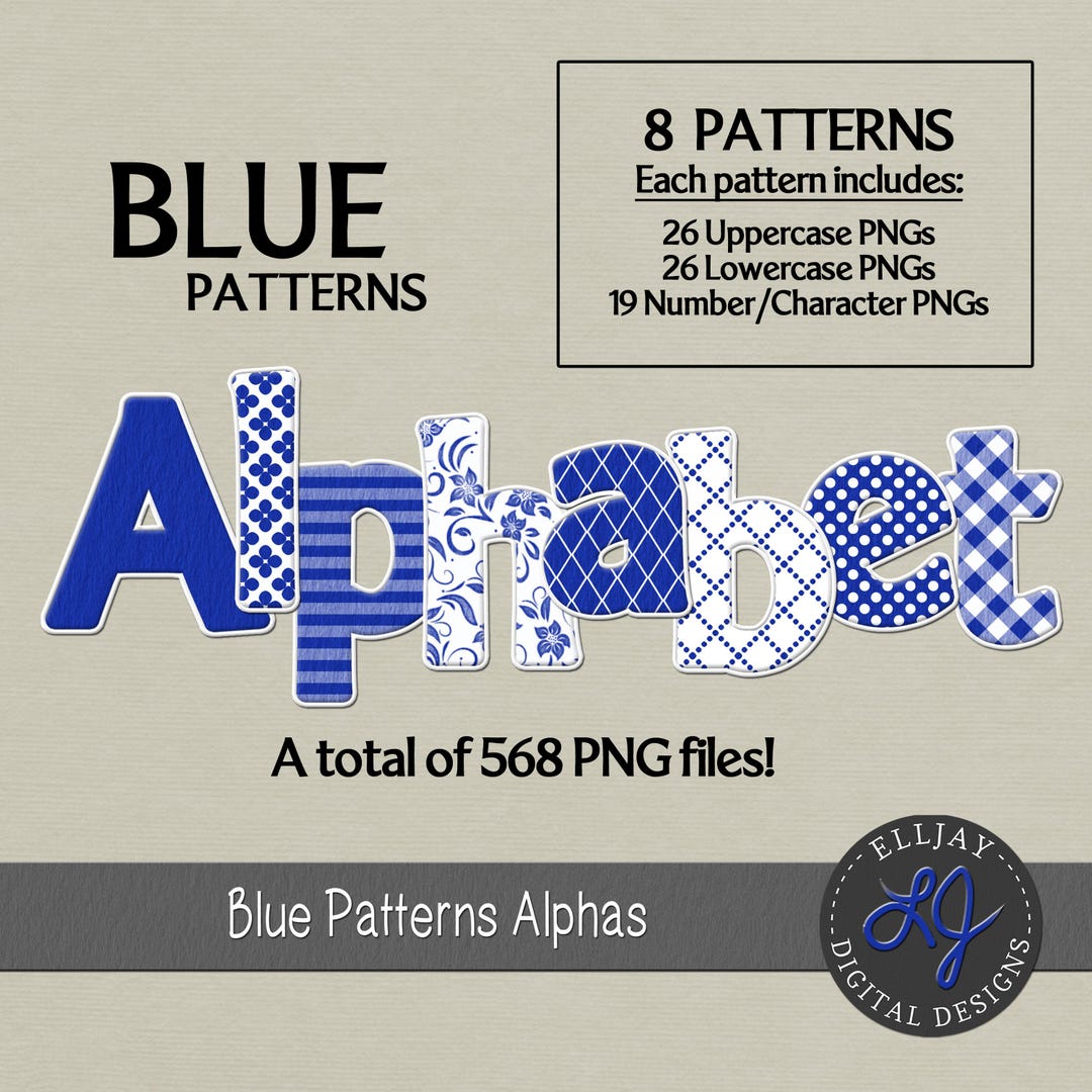 Blue Pattern Alphabet PNG Clipart: Scrapbook Graphics (digital Download ...