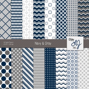 Kit de papel digital en tonos gris y azul marino. Pack de papel masculino para el día del padre, despedidas de soltero, etc. Descarga instantánea para uso comercial.