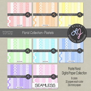 Pastel floral digital paper pack. Scrapbook paper bundle. Seamless patterns. Pastel backgrounds. Printable digital paper. Commercial use.