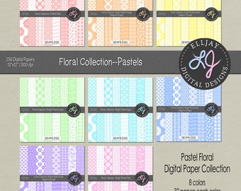 Pastel Floral Digital Paper Pack: Seamless Scrapbook Patterns (Digital Download)