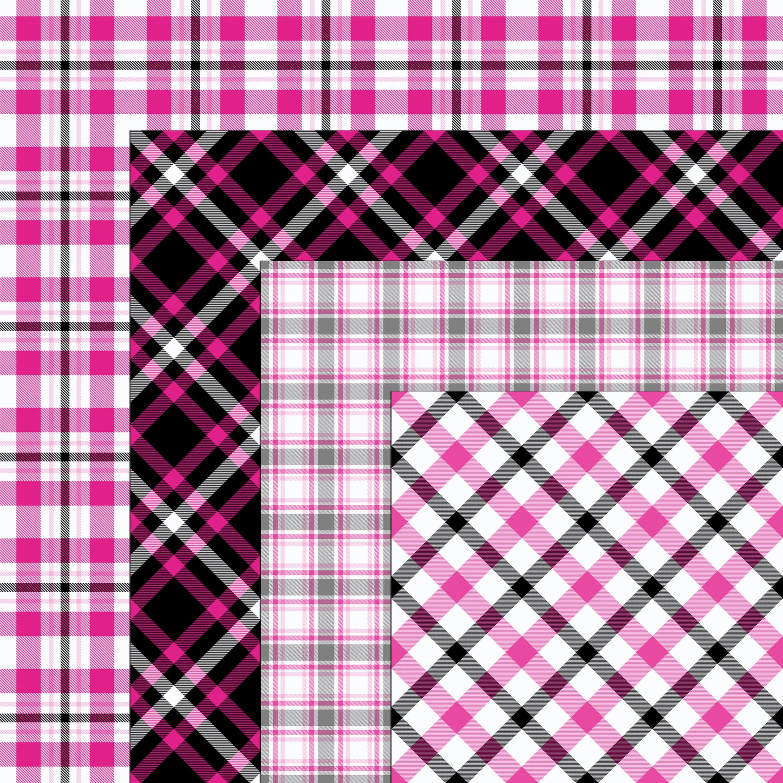 Pink & Black Plaid Digital Paper Pack: Valentine Scrapbook Patterns (12 ...