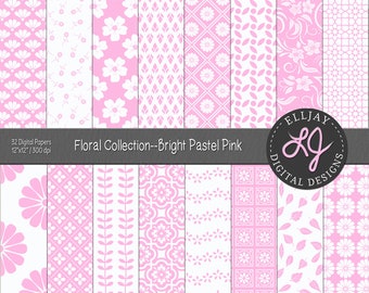 Pastel Pink Floral Digital Paper Pack: Seamless Scrapbook Patterns (Digital Download)