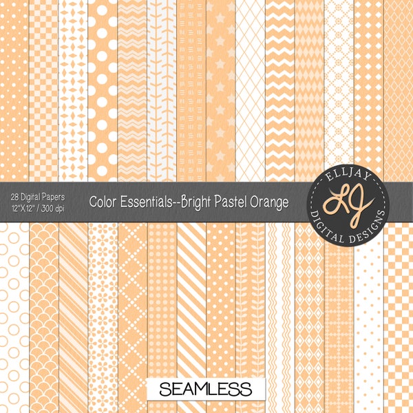 Pastel orange digital paper with light texture. Seamless orange scrapbook paper. Baby shower digital paper. Printable orange paper.