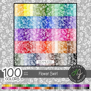 Paquet de papier numérique de fleurs. 100 couleurs. Arrière-plans floraux sans soudure. Papier pour cartes et scrapbooking. Papier transparent. Téléchargement instantané. Utilisation commerciale