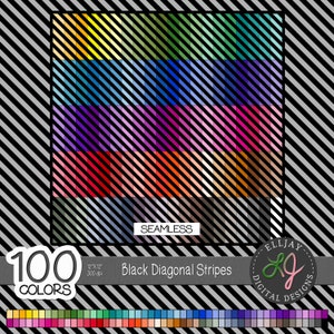 Pack de papier numérique à rayures noires. 100 couleurs. Rayures diagonales transparentes. Arrière-plans numériques. Album imprimable et papier kraft