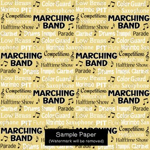 Merching Paper Gold Marching Band Paper Pack: Seamless Music Scrapbook (digital ...