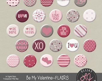 Valentine Scrapbook Flairs: Pink & Gray Embellishments (PNG Digital Download)