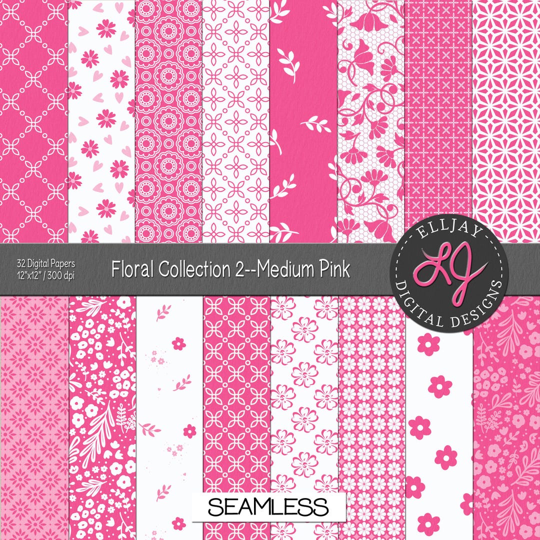Pink Floral Digital Paper Pack: Seamless Scrapbook Patterns (instant ...