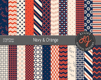 Navy & Orange Digital Paper Pack: Nahtlose Sportmuster (Digitaler Download)