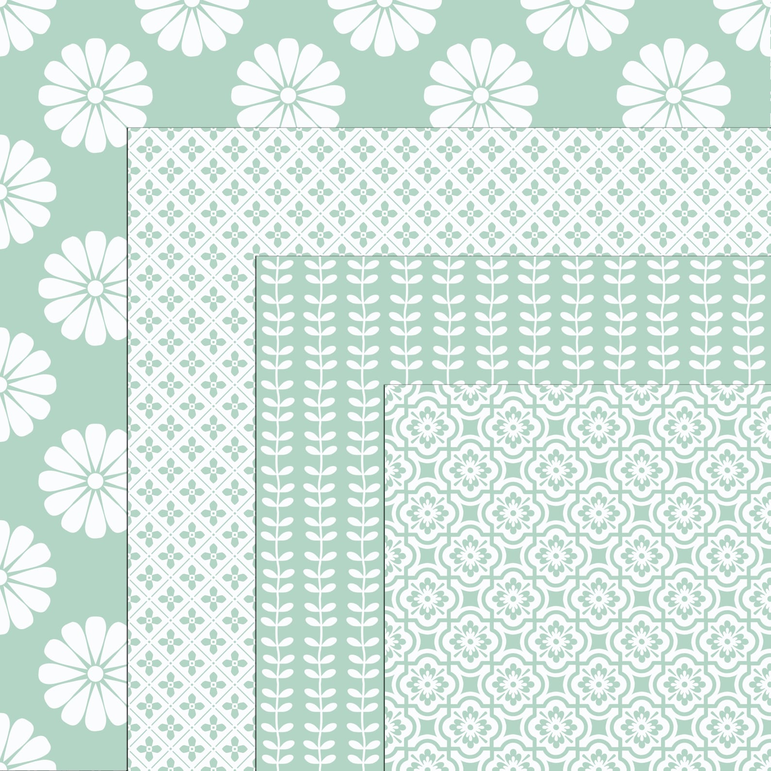 Mint Green Floral Digital Paper Pack. Seamless Mint Scrapbook. 32 Green ...
