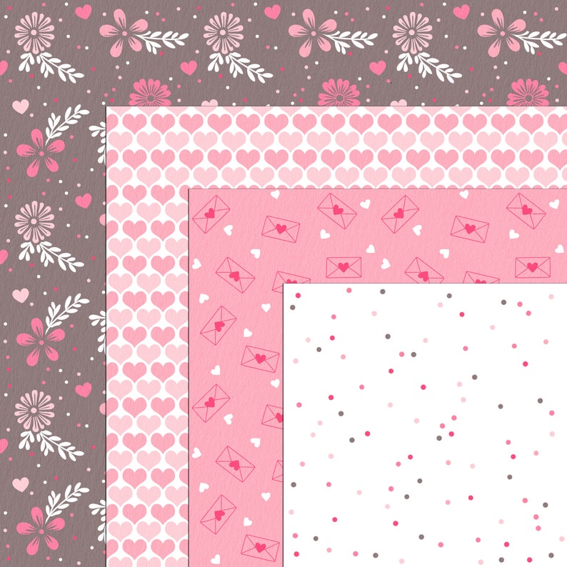 Valentine's Digital Paper Pack. Shades of Pink Valentine. Hearts and ...