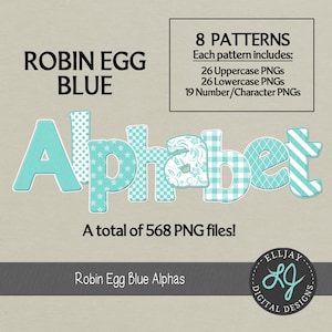 Robin egg blue digital alphabets. PNG Alpha. Light blue alpha. Individual PNG alpha files. Instant download. Commercial use. Patterned alpha
