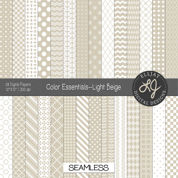 Beige seamless digital paper pack. Beige digital scrapbook paper. Beige digital backgrounds. Beige pattern. Commercial use. Instant download